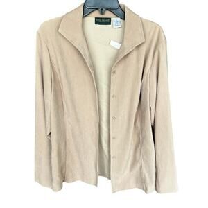 Harve Benard camel tan button  VTG split sleeve stretch top jacket NWT SZ XL